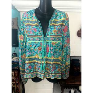 NWT SPELL DESIGNS FOLKTOWN TURQUOISE BLOUSE XS